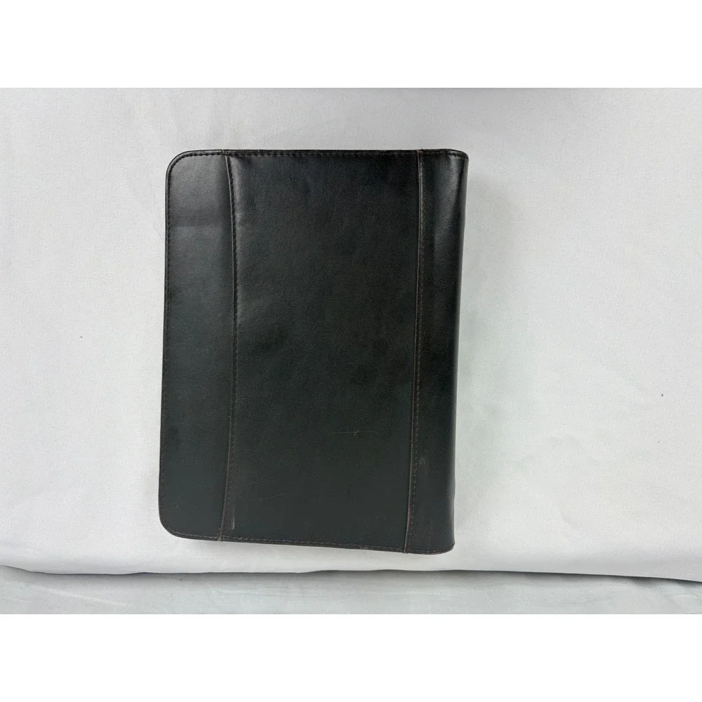Dark Brown Leather Zipper Portfolio 3Ring Half Letter Binder Padfolio Organizer